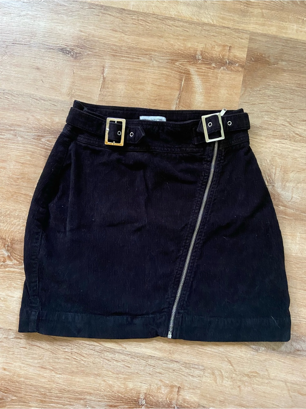 Urban Outfitters Black Corduroy Mini Skirt with Dual Buckle Waist
